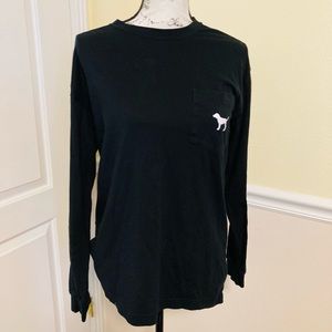 NEW VICTORIA SECRET PINK BLACK CREW LONG SLEEVE VARSITY TOP